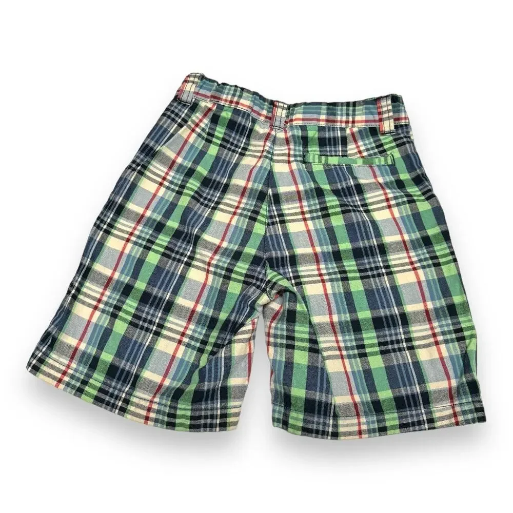 Gymboree‎ Boys Shorts Sz 7 Green Navy Blue Red White Plaid Adjustable Waist